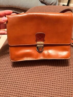 Patricia Nash Cognac Leather Crossbody with Buckle Accent